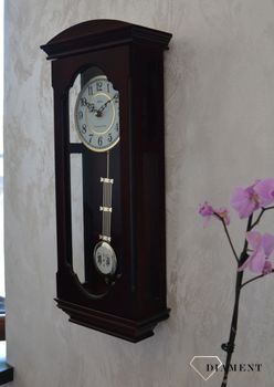 Zegar ścienny drewniany wiszący Adler 20039W.  Zegar ścienny do salonu. Zegar Adler wykonany z wysokiej jakości drewna w kolorze ciemno brązowym (7).JPG