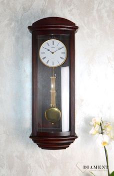 Zegar ścienny drewniany z wahadłem ciemny orzech 20044W. Zegar drewniany z wahadłem wyposażony jest w kwarcowy mechanizm, zasilany za pomocą baterii.  (2).JPG