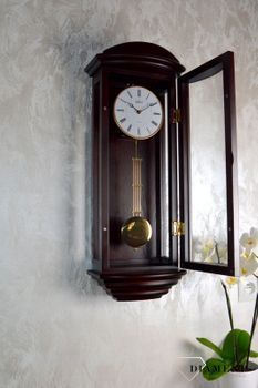 Zegar ścienny drewniany z wahadłem ciemny orzech 20044W. Zegar drewniany z wahadłem wyposażony jest w kwarcowy mechanizm, zasilany za pomocą baterii.  (7).JPG