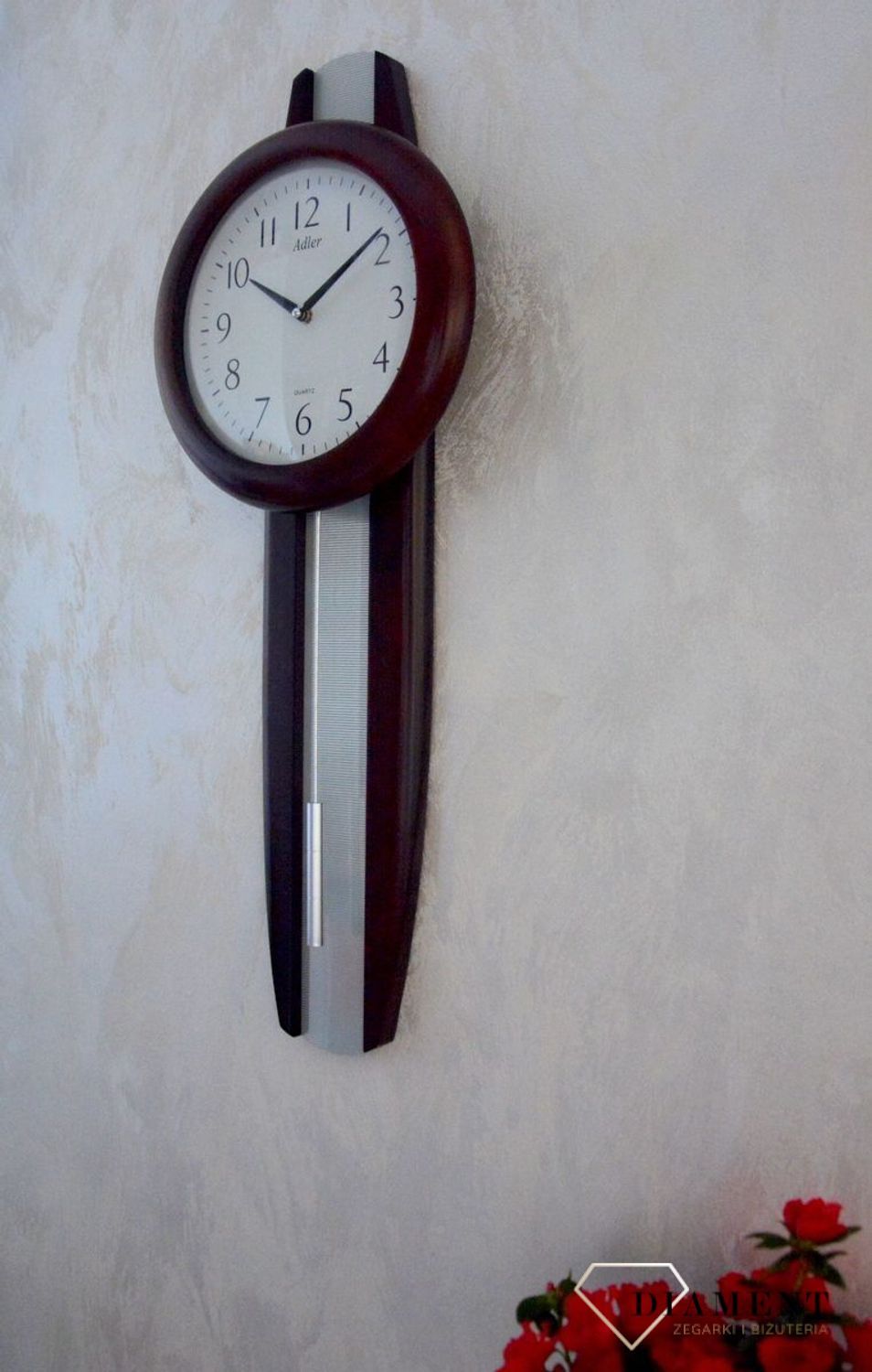 Zegar ścienny drewniany wenge Adler 20229W ✅ Zegar ścienny wykonany z drewna w ciemnej kolorystyce. ✅ Tarcza zegara w jasnym kolorze z czarnymi cyframi arabskimi ✅ (1).JPG
