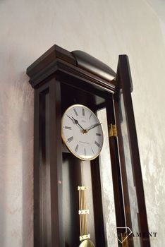 Zegar ścienny drewniany wenge Adler 20238W ✅ Zegar ścienny wykonany z drewna w ciemnej kolorystyce. ✅ Tarcza zegara w jasnym kolorze z czarnymi cyframi rzymskimi ✅ Drewniany zegar z wahadłem (10).JPG