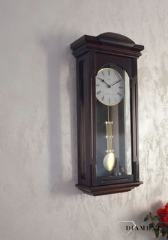 Zegar ścienny drewniany wenge Adler 20238W ✅ Zegar ścienny wykonany z drewna w ciemnej kolorystyce. ✅ Tarcza zegara w jasnym kolorze z czarnymi cyframi rzymskimi ✅ Drewniany zegar z wahadłem (2).JPG