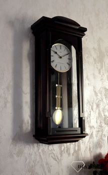 Zegar ścienny drewniany wenge Adler 20238W ✅ Zegar ścienny wykonany z drewna w ciemnej kolorystyce. ✅ Tarcza zegara w jasnym kolorze z czarnymi cyframi rzymskimi ✅ Drewniany zegar z wahadłem (3).JPG