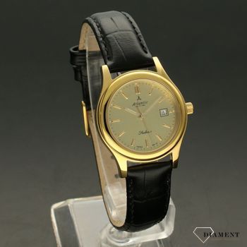 Zegarek damski złoty z czarnym paskiem z szafirowym szkłem ⌚ Atlantic Sealine 22341.45.31  (1).jpg