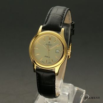 Zegarek damski złoty z czarnym paskiem z szafirowym szkłem ⌚ Atlantic Sealine 22341.45.31  (2).jpg