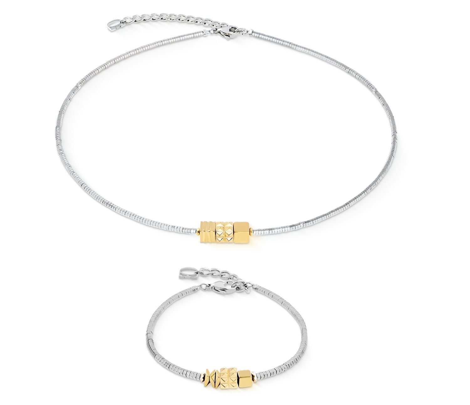 Naszyjnik damski Coeur de Lion Cube Trio Facets 2040101716 – srebrno-złoty z hematytem (1).jpg