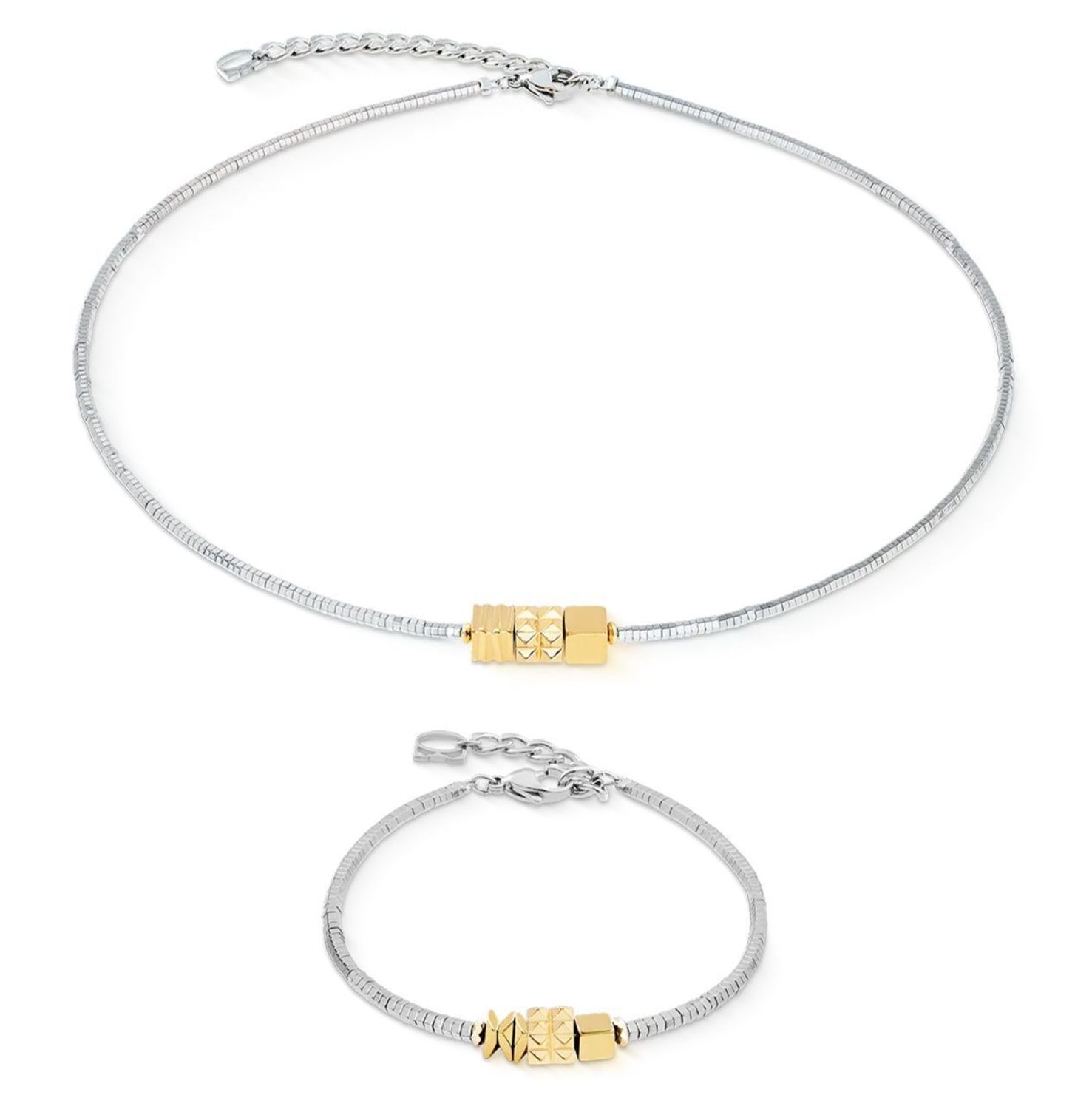 Bransoletka damska Coeur de Lion Cube Trio Facets 2040301716 – srebrno-złota z hematytem (1).jpg