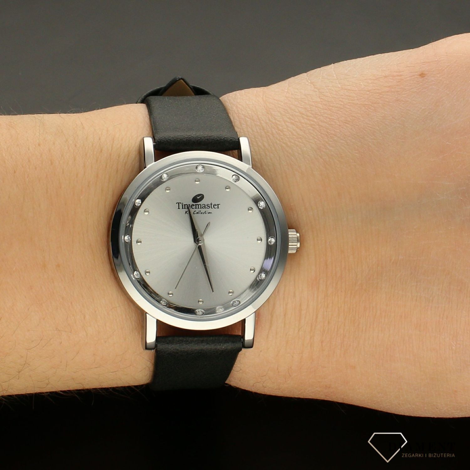 Zegarek damski na pasku z cyrkoniami TIMEMASTER 205-22. Zegarek damski na pasku. Zegarek damski klasyczny. Zegarek damski na skó (2).jpg