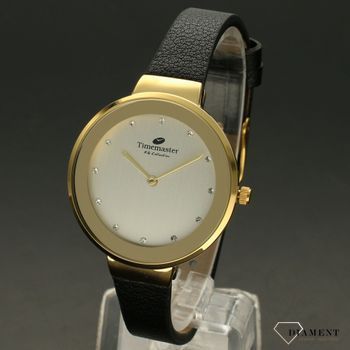 Zegarek damski Timemaster 206-1B czarny pasek złota koperta. Zegarek damski ze srebrną tarczą ozdobiony indeksami w formie błyszczących cyrkonii. Zegarek damski na skórzanym, czarnym pasku. Elegancki zegarek damski. Świetny po (3).jpg