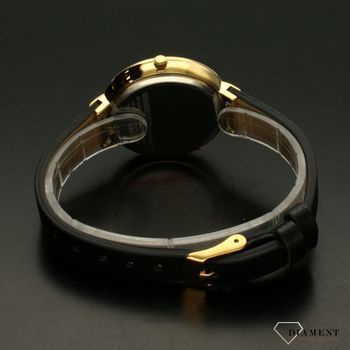 Zegarek damski Timemaster 206-1B czarny pasek złota koperta. Zegarek damski ze srebrną tarczą ozdobiony indeksami w formie błyszczących cyrkonii. Zegarek damski na skórzanym, czarnym pasku. Elegancki zegarek damski. Świetny po (5).jpg