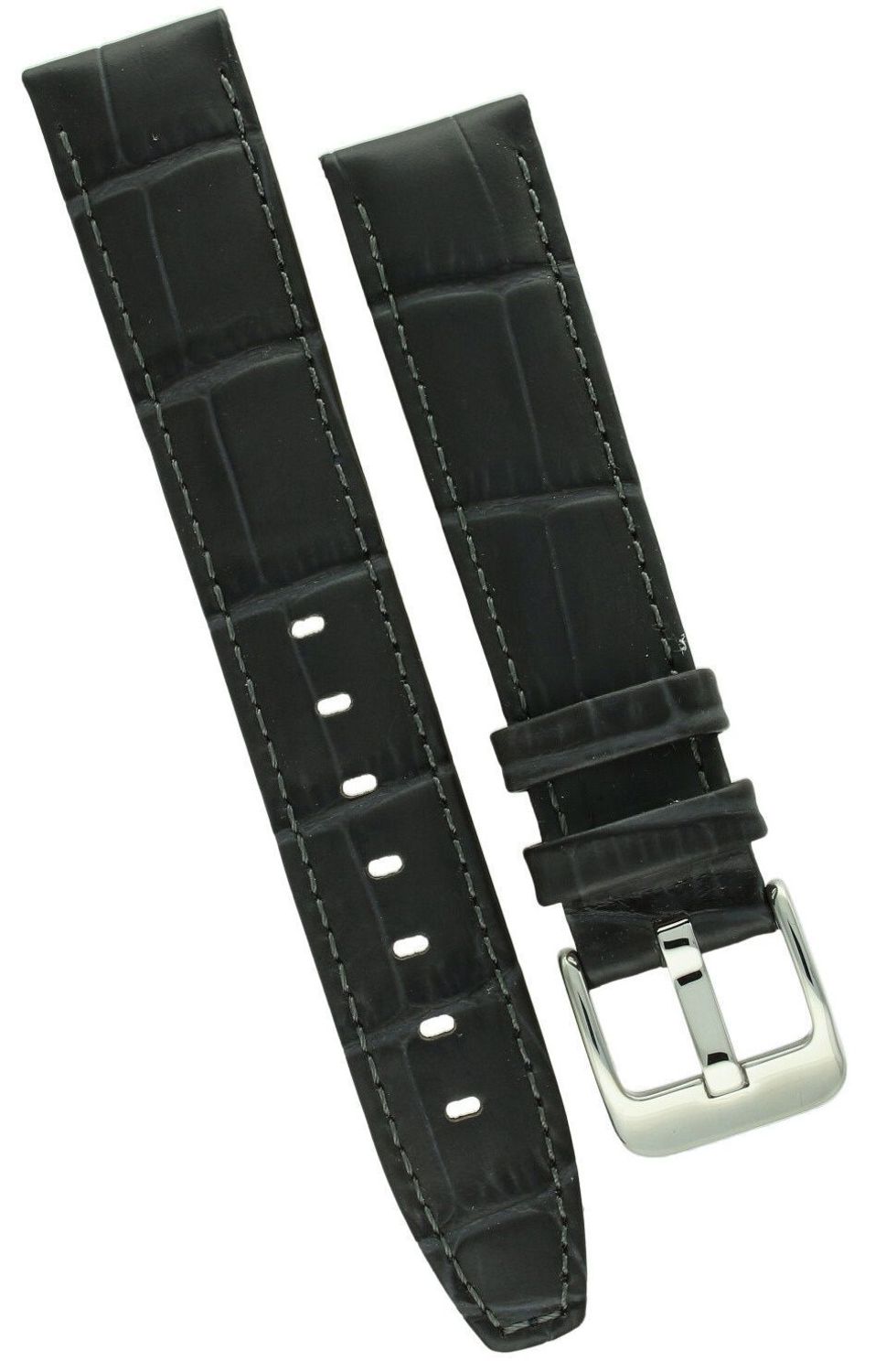 Czarny pasek skórzany do zegarka Bisset, naturalna skóra z ozdobnymi przeszyciami, klamra ze stali szlachetnej w kolorze srebrnym. Uniwersalny i elegancki dodatek.1.jpg