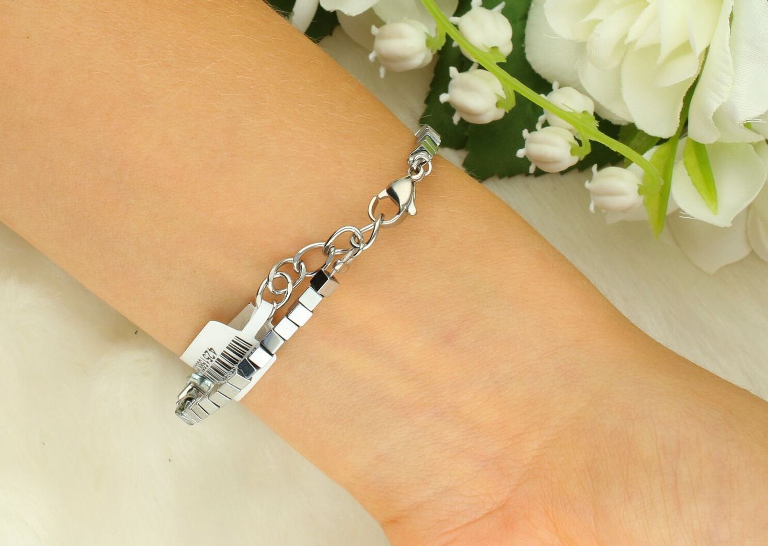 Bransoletka damska Coeur De Lion Sparkling Cubes Fusion Chain 210030-0717 srebrno-niebieska.jpg