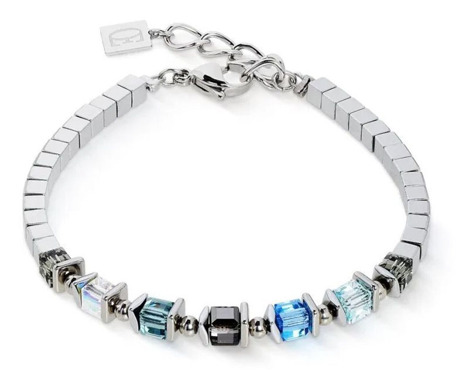 Bransoletka damska Coeur De Lion Sparkling Cubes Fusion Chain 210030-0717 srebrno-niebieska.jpg