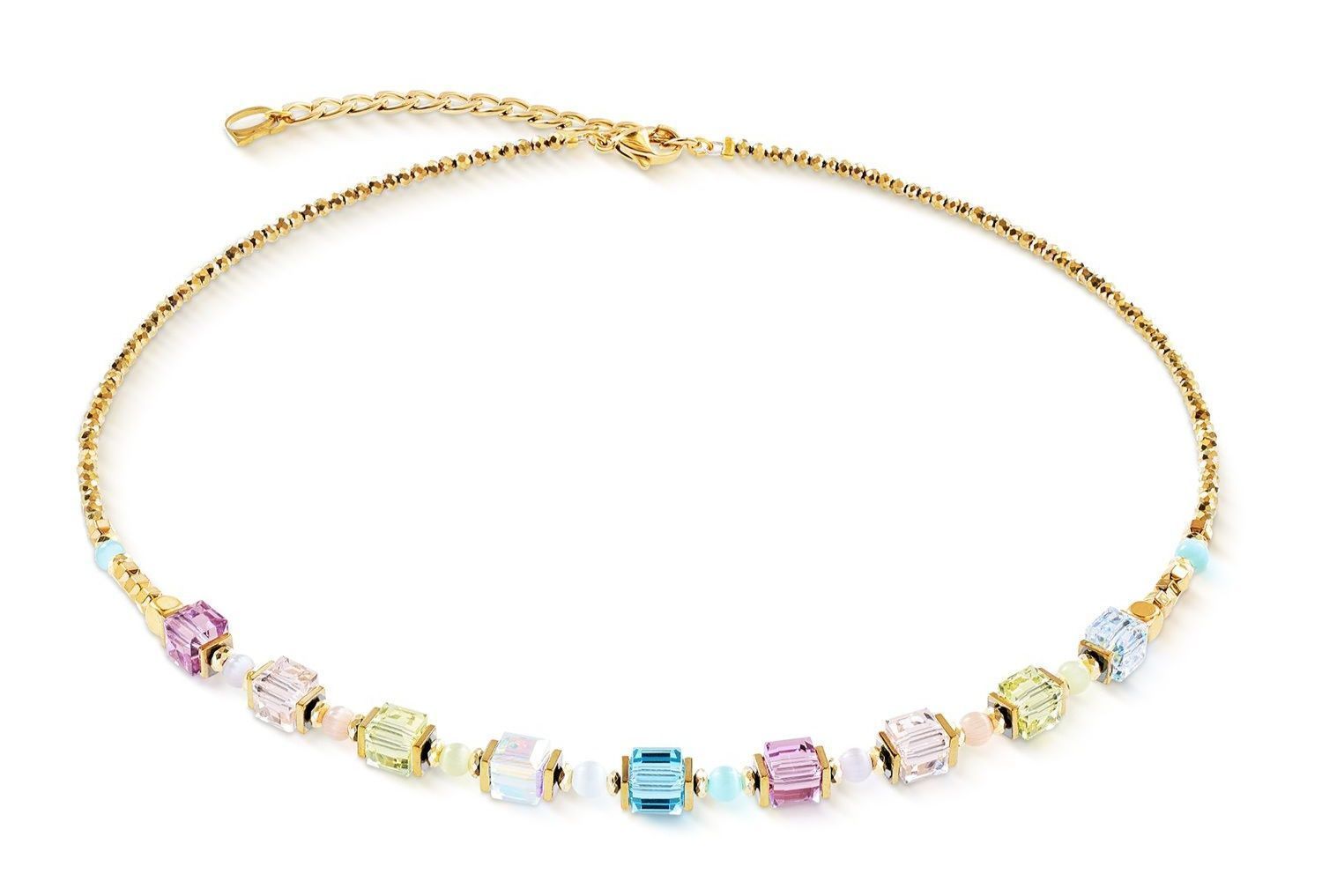 Naszyjnik damski Coeur de Lion Cube Aura 2104101576 – złoty, multikolor z hematytem.jpg