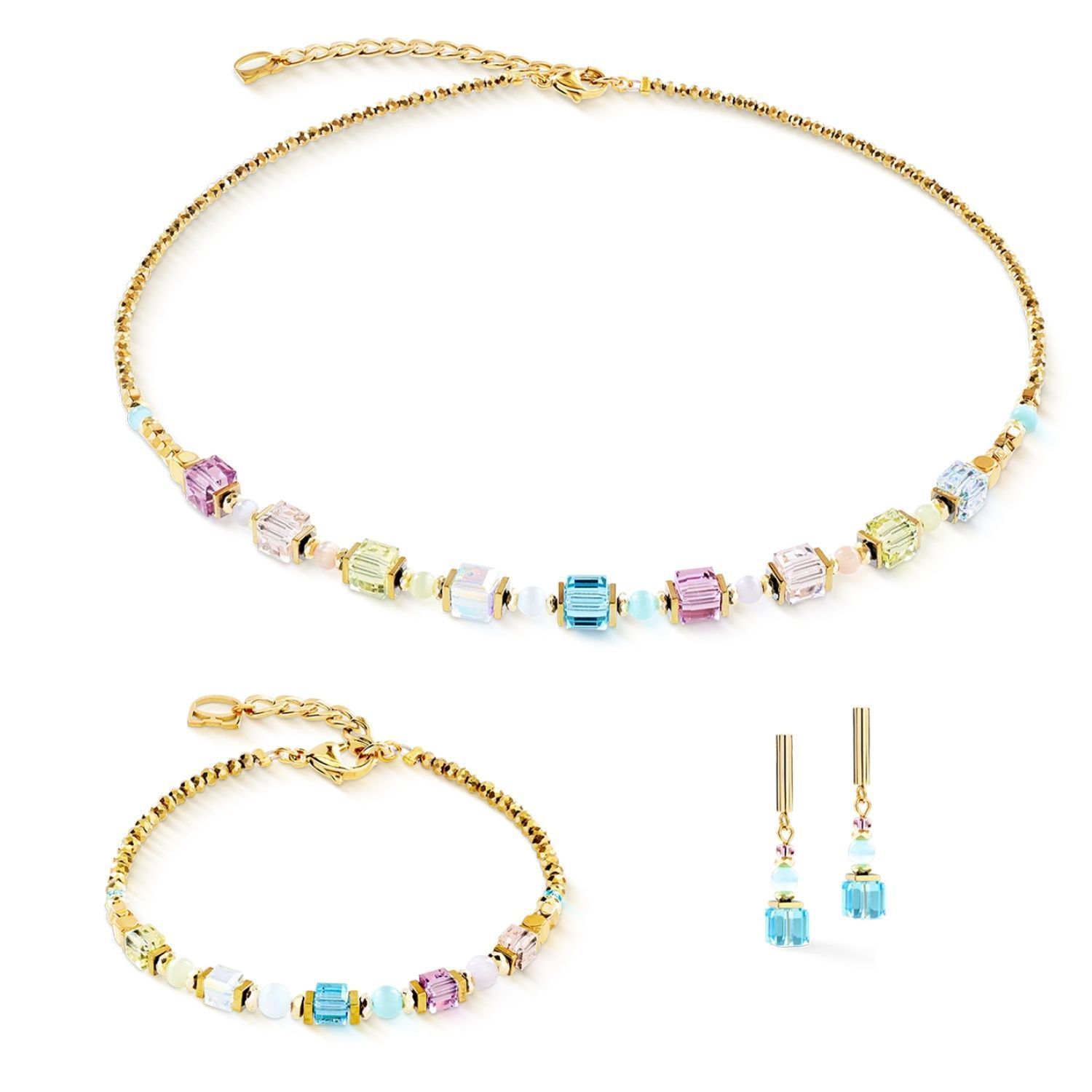 Kolczyki damskie Coeur de Lion Cube Aura 210421-1576 – złote, multikolor z hematytem.jpg