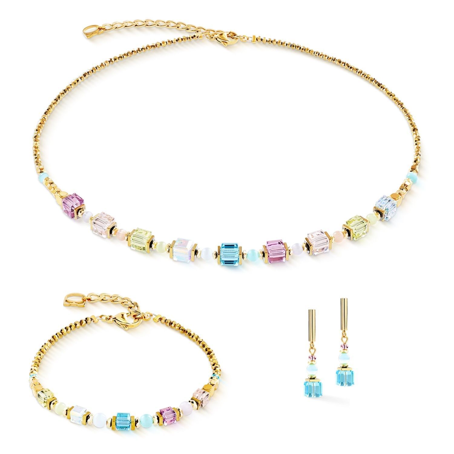 Bransoletka damska Coeur de Lion Cube Aura 2104301576 – złota, multikolor z hematytem (2).jpg