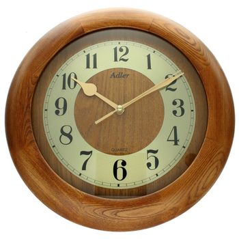 Zegar ścienny Adler 21090D w drewnianej obudowie dębowej z mechanizmem kwarcowym. Tarcza dębowo-złota, szkło mineralne, 2-letnia gwarancja.1.jpg