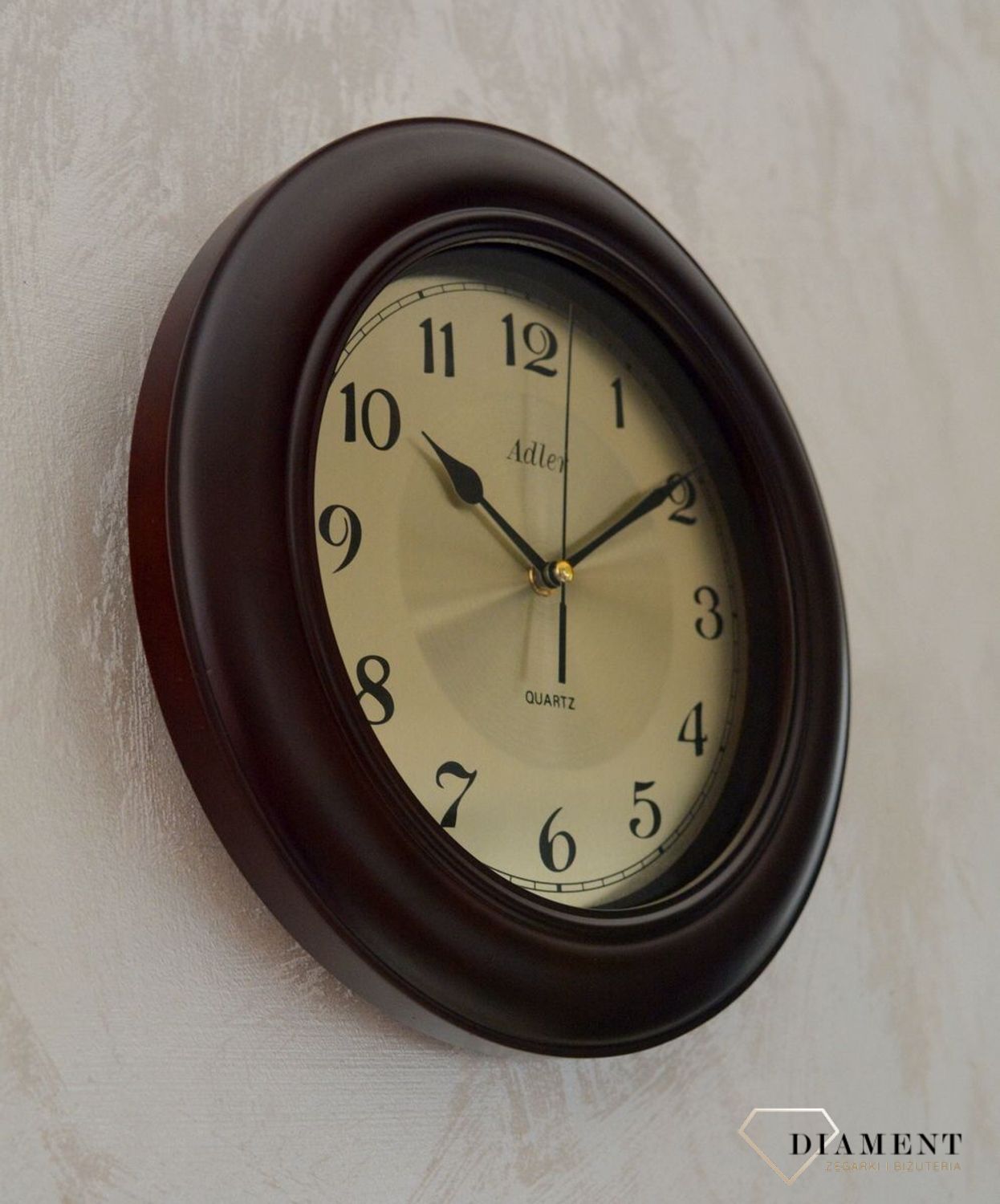 Adler 21147-W2 zegar ścienny drewniany ze złotą tarczą i cyframi arabskimi ✓Zegary ścienne ✓ Drewniany zegar (2).JPG