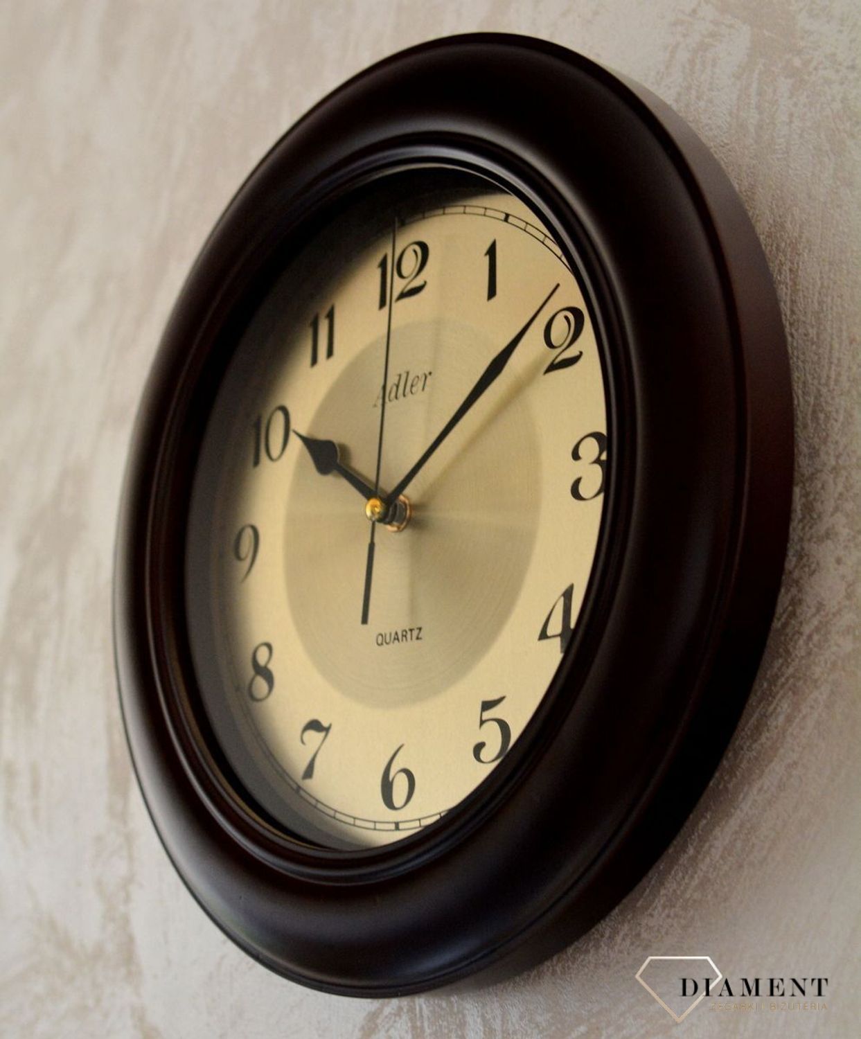 Adler 21147-W2 zegar ścienny drewniany ze złotą tarczą i cyframi arabskimi ✓Zegary ścienne ✓ Drewniany zegar (2).JPG