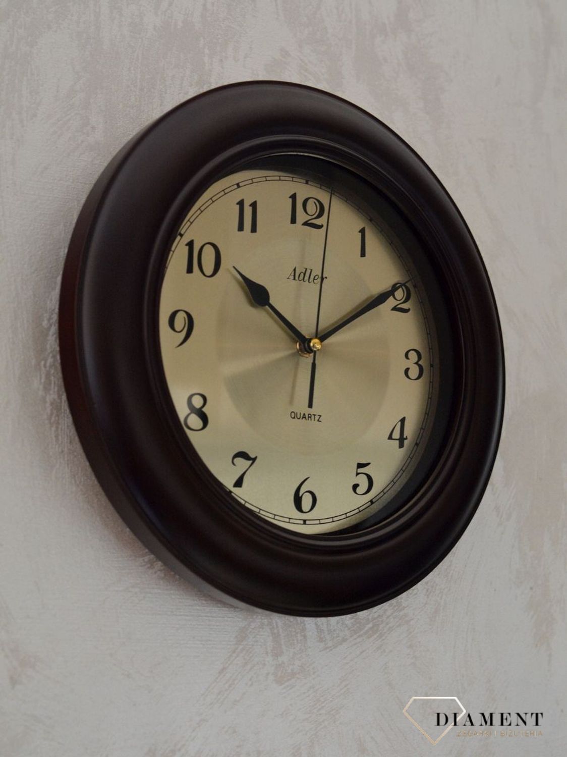 Adler 21147-W2 zegar ścienny drewniany ze złotą tarczą i cyframi arabskimi ✓Zegary ścienne ✓ Drewniany zegar (2).JPG