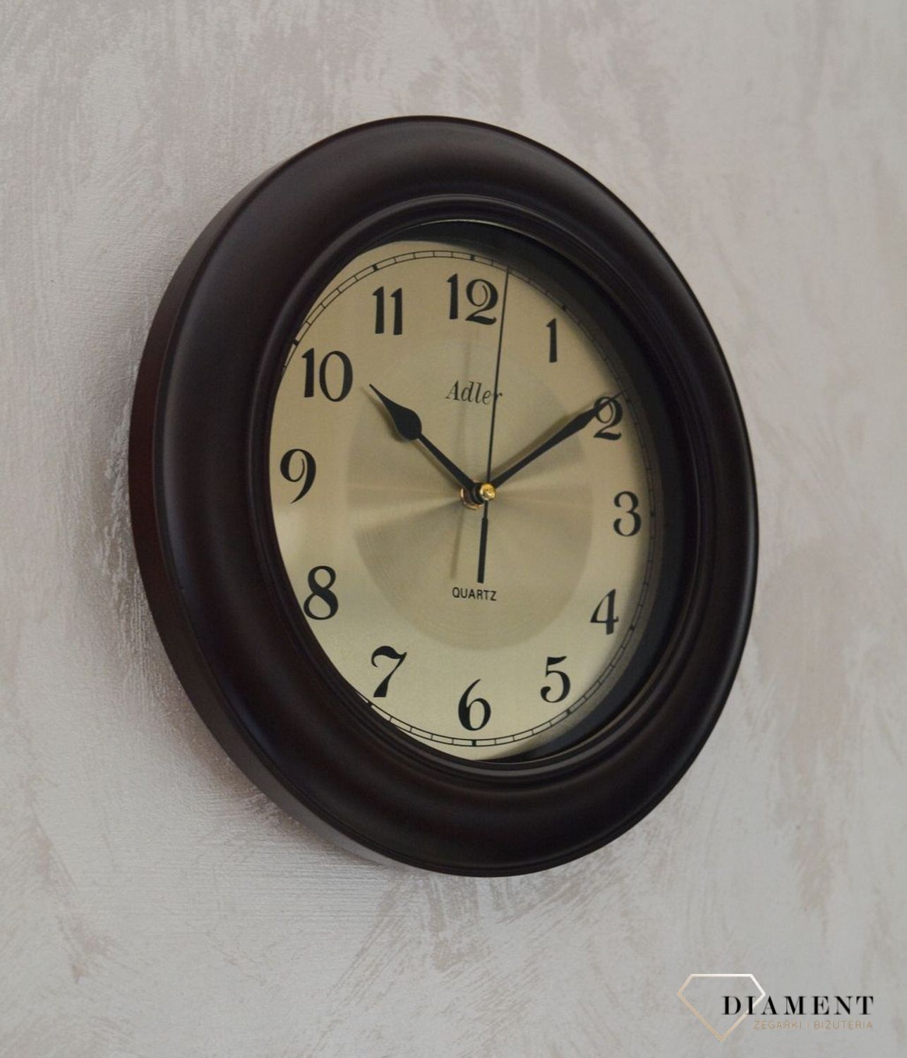 Adler 21147-W2 zegar ścienny drewniany ze złotą tarczą i cyframi arabskimi ✓Zegary ścienne ✓ Drewniany zegar (2).JPG