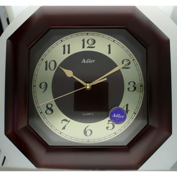 Klasyczny zegar ścienny Adler 21148W w drewnianej obudowie wenge, ze złotą tarczą i mechanizmem kwarcowym. Szkło mineralne, elegancki design, 2-letnia gwarancja.11.jpg