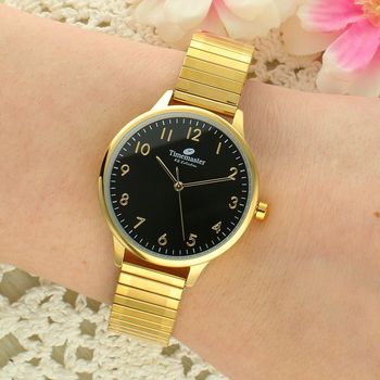 Zegarek damski Timemaster 212-28 – czarna tarcza, złote cyfry, rozciągana bransoleta (2).jpg