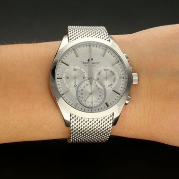 Zegarek męski na srebrnej bransolecie TIMEMASTER 213-10.Masywny męski zegarek z multidatą na srebrnej tarczy, na tarczy są srebr (1).jpg