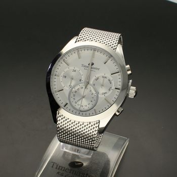 Zegarek męski na srebrnej bransolecie TIMEMASTER 213-10.Masywny męski zegarek z multidatą na srebrnej tarczy, na tarczy są srebr (4).jpg