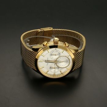 Zegarek męski na złotej bransolecie TIMEMASTER 213-11. Masywny męski zegarek z multidatą na srebrnej tarczy, na tarczy są złote  (1).jpg