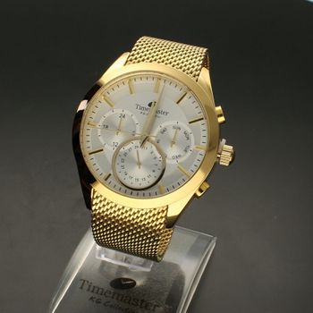 Zegarek męski na złotej bransolecie TIMEMASTER 213-11. Masywny męski zegarek z multidatą na srebrnej tarczy, na tarczy są złote  (5).jpg