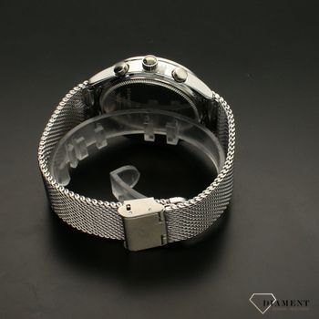 Zegarek męski na srebrnej bransolecie TIMEMASTER 213-7. Masywny męski zegarek z multidatą na czarnej tarczy, na tarczy są srebrne indeksy oraz srebrne wskazówki (4).jpg