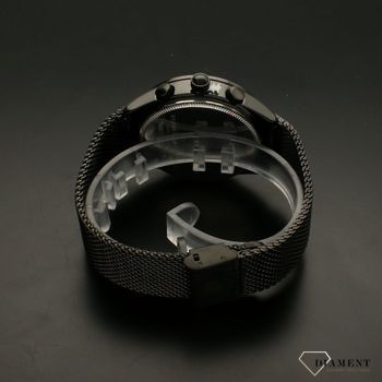 Zegarek męski na czarnej bransolecie TIMEMASTER 213-9. Masywny męski zegarek z multidatą na czarnej tarczy, na tarczy są srebrne (1).jpg