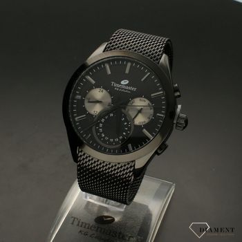 Zegarek męski na czarnej bransolecie TIMEMASTER 213-9. Masywny męski zegarek z multidatą na czarnej tarczy, na tarczy są srebrne (5).jpg
