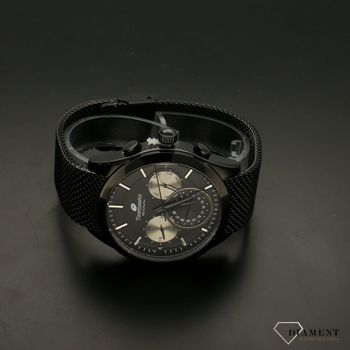 Zegarek męski na czarnej bransolecie TIMEMASTER 213-9. Masywny męski zegarek z multidatą na czarnej tarczy, na tarczy są srebrne (6).jpg