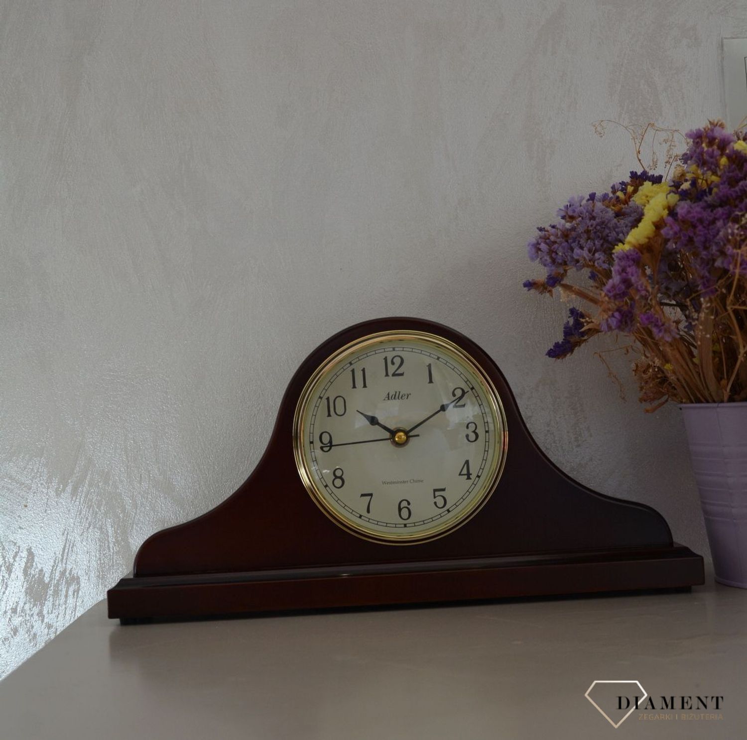 Zegar kominkowy Adler ciemny brąz 22012W ⏰ Zegar kominkowy w kolorze mahoniu z wyraźną tarczą w kolorze beżowym z cyframi arabskimi w kolorze czarnym ⏰ (24).JPG
