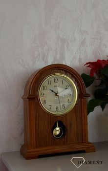 Zegar kominkowy drewniany Adler 22019D. Zegar kominkowy drewniany wykonany z wytrzymałego materiału w kolorze dębu, jasny brąz. zegar na kominek dębowy (1).JPG