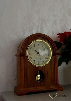 Zegar kominkowy drewniany Adler 22019D. Zegar kominkowy drewniany wykonany z wytrzymałego materiału w kolorze dębu, jasny brąz. zegar na kominek dębowy (3).JPG