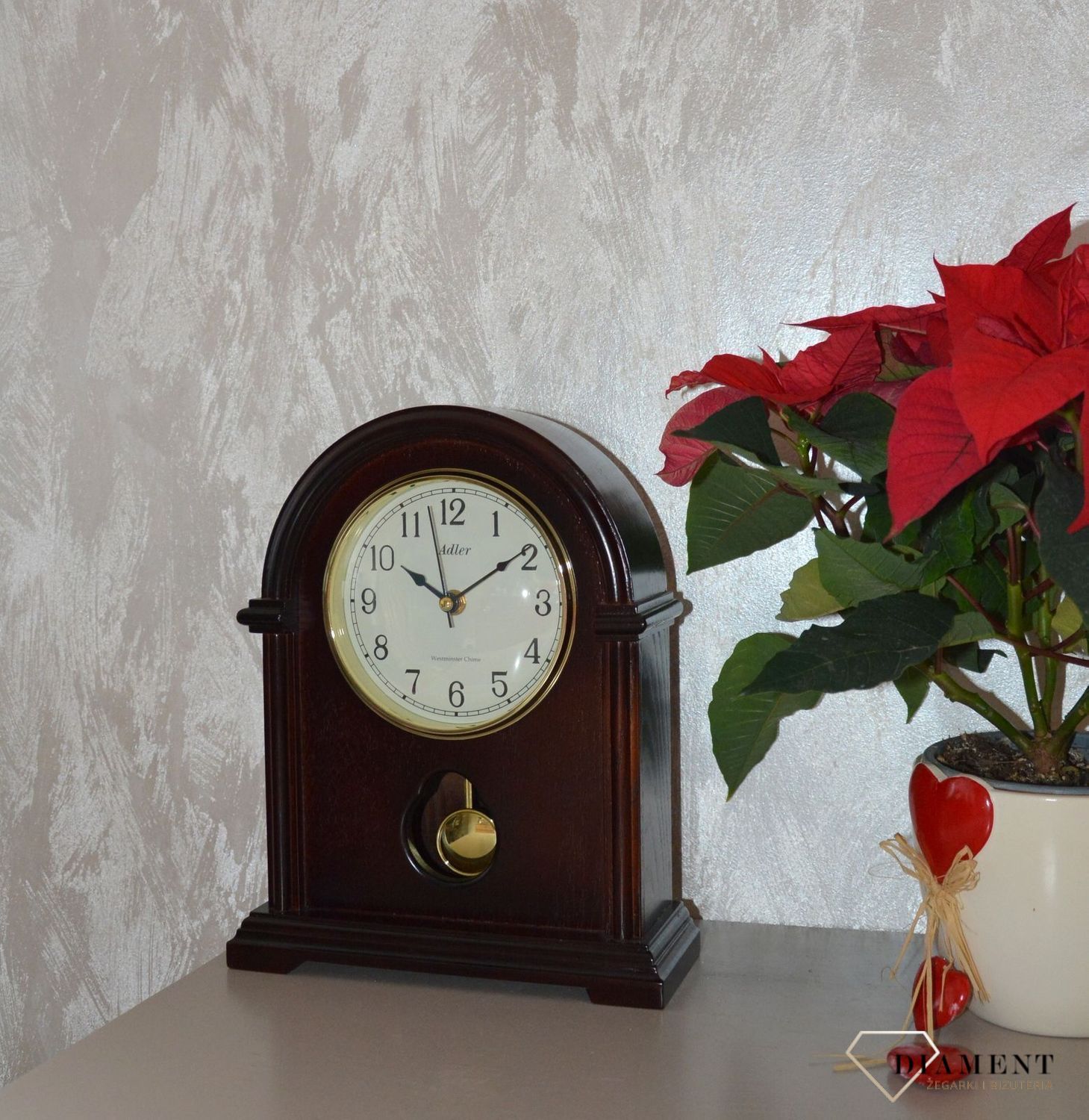 Zegar kominkowy drewniany Adler wenge 22019W Zegar kominkowy drewniany wykonany z wytrzymałego materiału w kolorze wenge,  (4).JPG