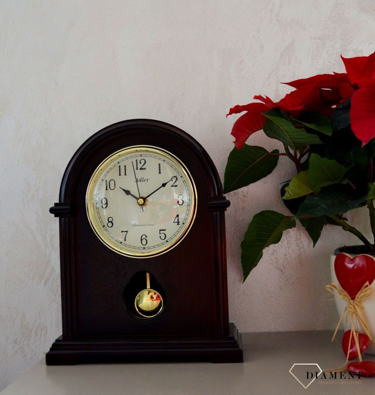 Zegar kominkowy drewniany Adler wenge 22019W Zegar kominkowy drewniany wykonany z wytrzymałego materiału w kolorze wenge,  (4).JPG