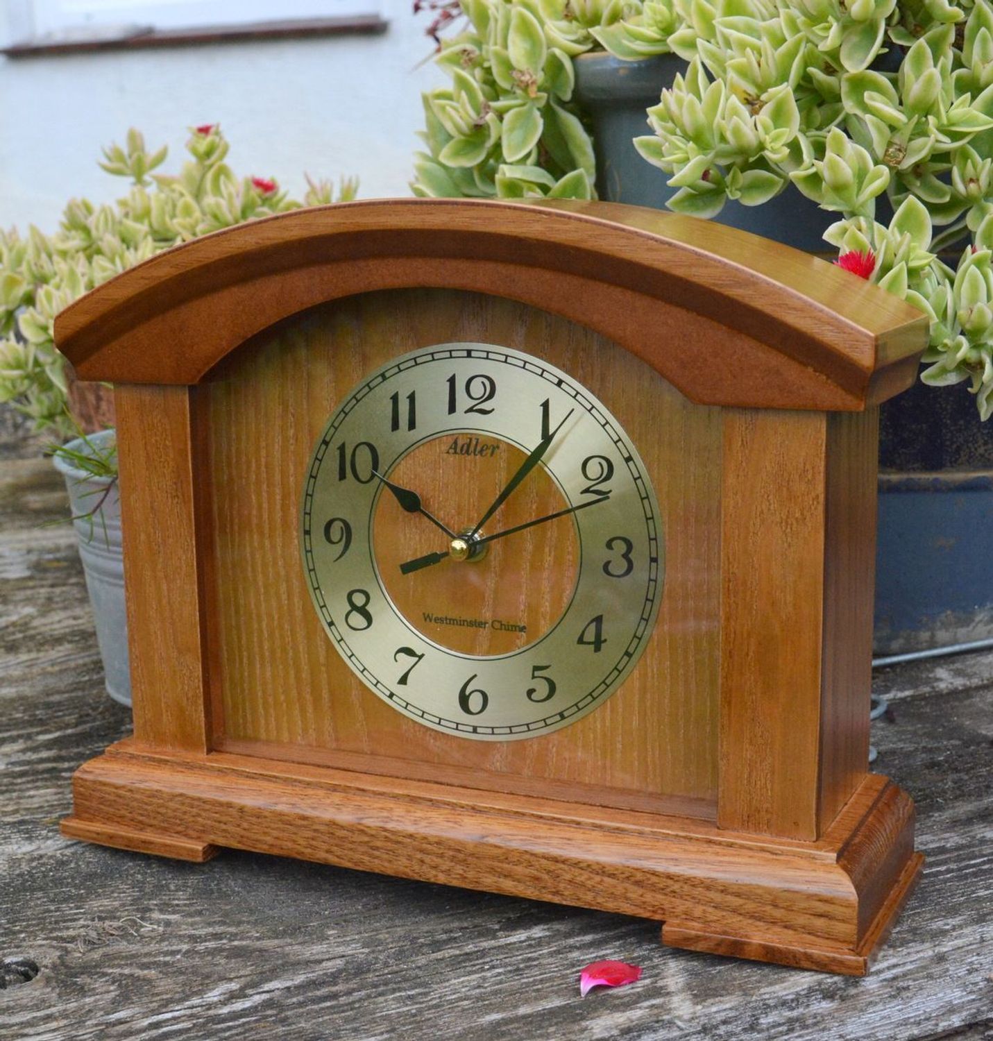 Zegar kominkowy drewniany Adler 22086D.  Zegar dębowy ze złotą tarczą i cyframi arabskimi  (5).JPG