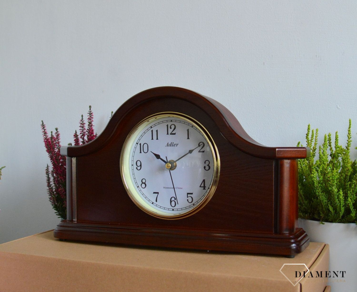 Zegar kominkowy drewniany Adler 22129W w kolorze ciemnego brązu z czytelną tarczą ⏰ Zegary kominkowe  (1).JPG