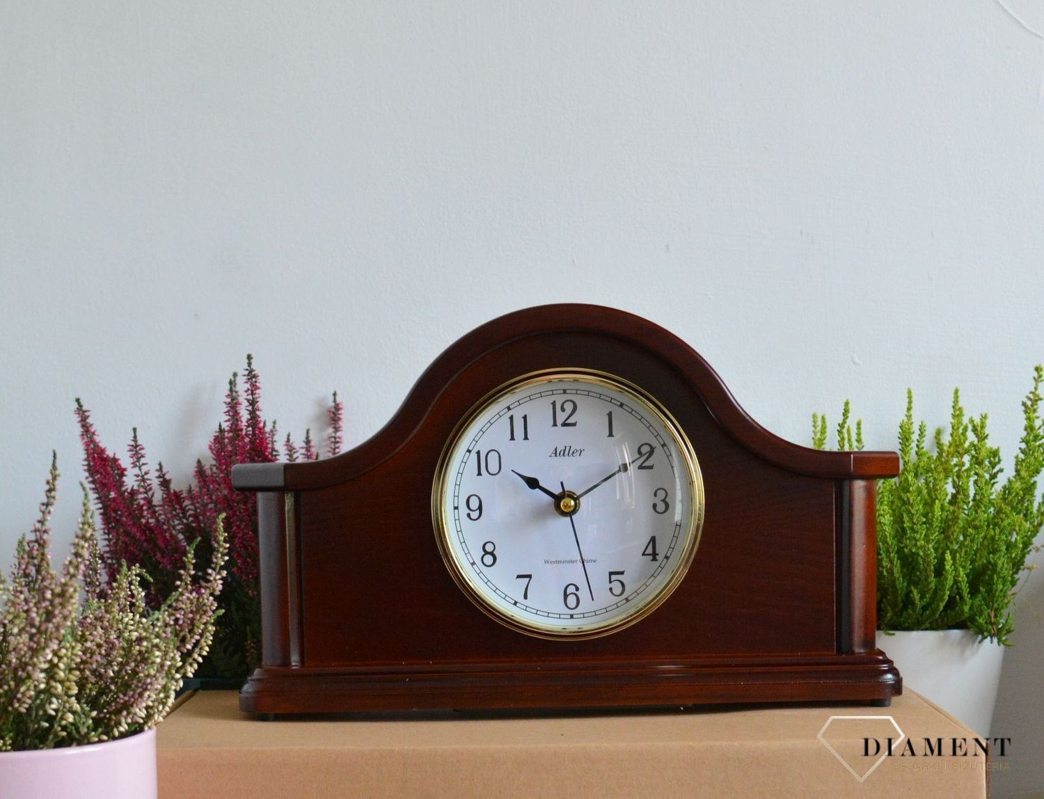Zegar kominkowy drewniany Adler 22129W w kolorze ciemnego brązu z czytelną tarczą ⏰ Zegary kominkowe  (1).JPG
