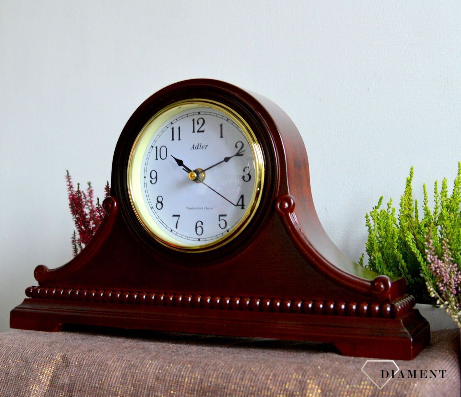 Zegar kominkowy drewniany Adler 22130W w kolorze ciemnego brązu z czytelną tarczą i ozdobnym ornamentem ⏰ Zegary kominkowe ✓ zegary drewniane (2).JPG