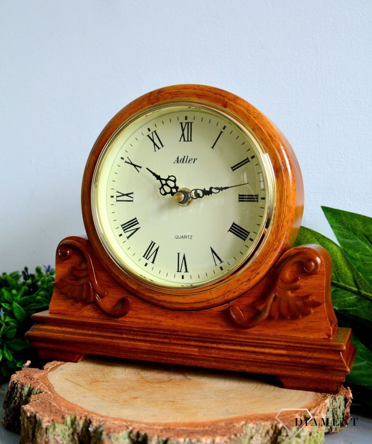 Zegar kominkowy drewniany dębowy Adler 22131D w kolorze dębowym z czytelną tarczą z kolorze kremowym ⏰ Zegary kominkowe ✓ Prezent na rocznicę (1).JPG