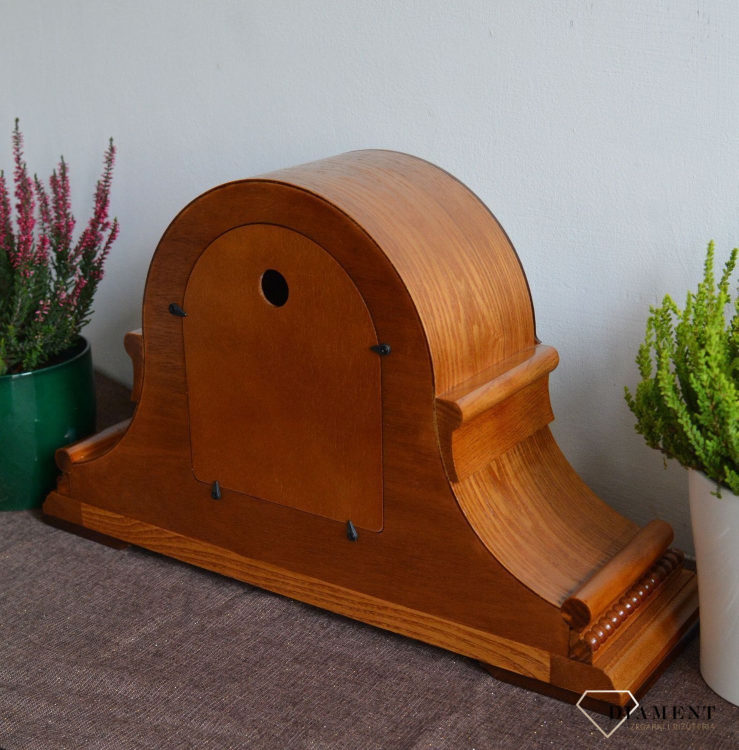 Duży zegar kominkowy drewniany Adler 22136D w kolorze dębowym z czytelną tarczą z kolorze złota⏰ Zegary kominkowe ✓ Zegar z melodią ✓ zegary drewniane✓ wymarzony prezent (2).JPG