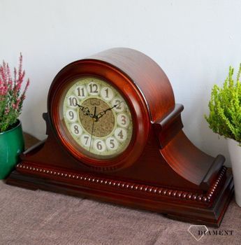 Duży zegar kominkowy drewniany Adler 22136W w kolorze ciemnego brązu z czytelną tarczą z kolorze złota⏰ Zegary kominkowe ✓ Zegar z melodią ✓ zegary drewniane (3).JPG