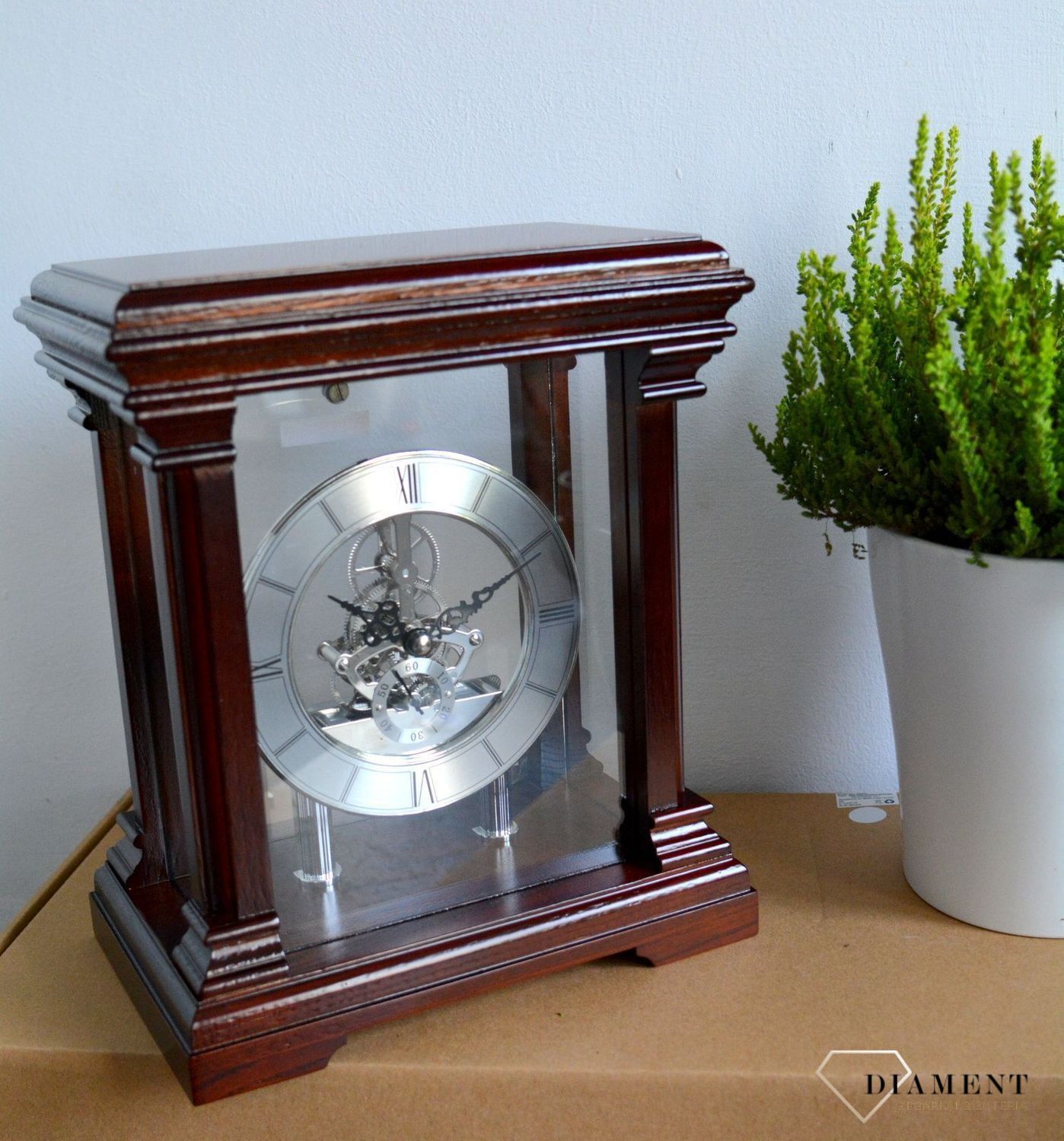Zegar kominkowy drewniany Adler 22145W w kolorze venge z odsłoniętym mechanizmem ✓ Zegary szkieletowe ✓ Zegary kominkowe ✓ zegary drewniane (6).JPG