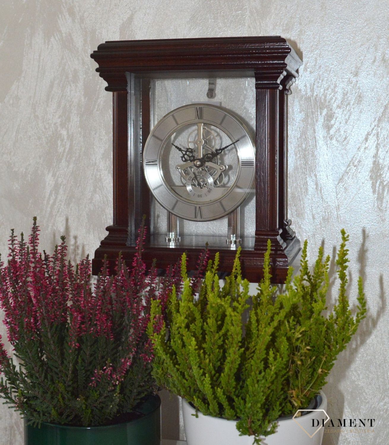 Zegar kominkowy drewniany Adler 22145W w kolorze venge z odsłoniętym mechanizmem ✓ Zegary szkieletowe ✓ Zegary kominkowe ✓ zegary drewniane (6).JPG