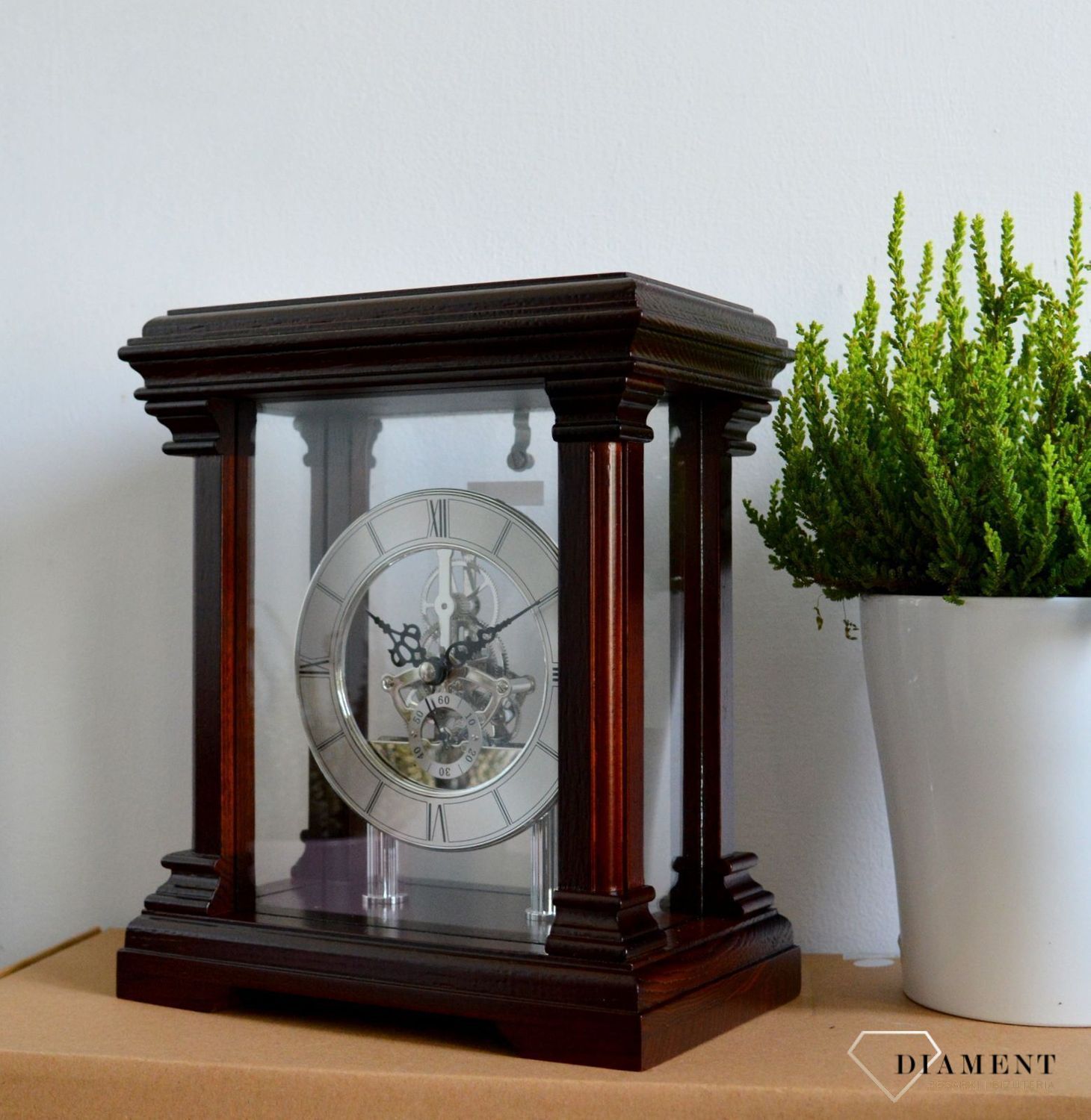 Zegar kominkowy drewniany Adler 22145W w kolorze venge z odsłoniętym mechanizmem ✓ Zegary szkieletowe ✓ Zegary kominkowe ✓ zegary drewniane (6).JPG